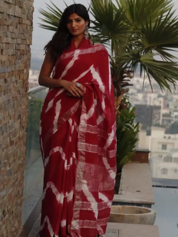 Bhagalpuri Cotton Slub Shibori Saree With Running Blouse