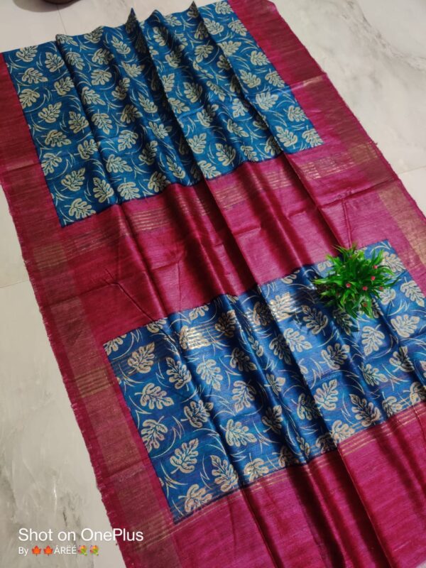 Pure Silk Tussar Ghicha Screen Printed Saree