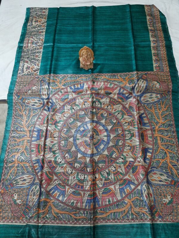 Madhubani Hand Painted Ghicha Tussar Silk Saree