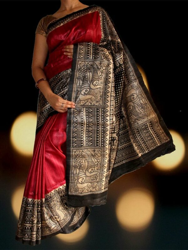 Pure Silk Tussar Ghicha Screen Printed Saree