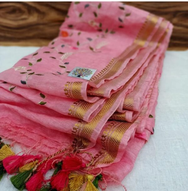 PURE LINEN EMBROIDERY SAREE - Image 2