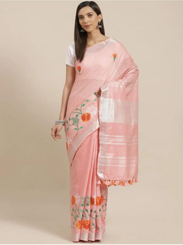 Hand-woven Thread Work Linen Cotton Saree