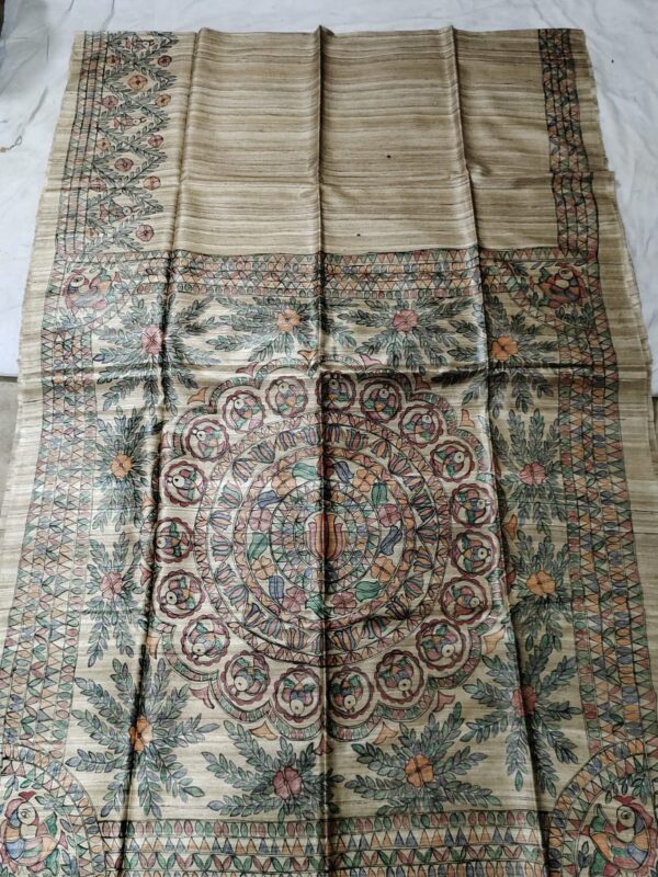 Madhubani Hand Painted Ghicha Tussar Silk Saree