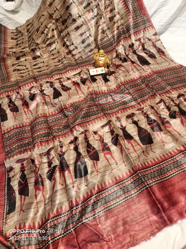 Pure Silk Tussar Ghicha Screen Printed Saree