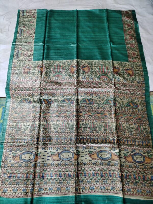 Madhubani Hand Painted Ghicha Tussar Silk Saree