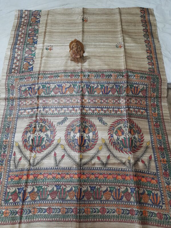 Madhubani Hand Painted Ghicha Tussar Silk Saree