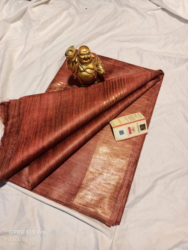 Pure Silk Tussar Ghicha Saree with Woven Zari Border