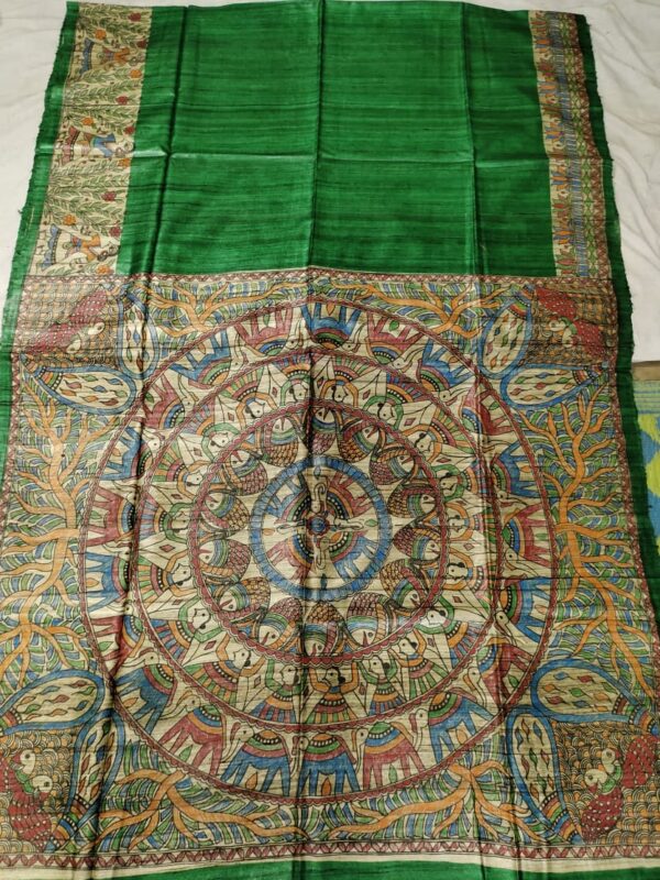 Madhubani Hand Painted Ghicha Tussar Silk Saree