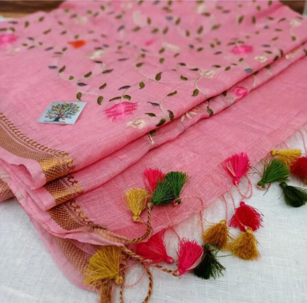 PURE LINEN EMBROIDERY SAREE - Image 3