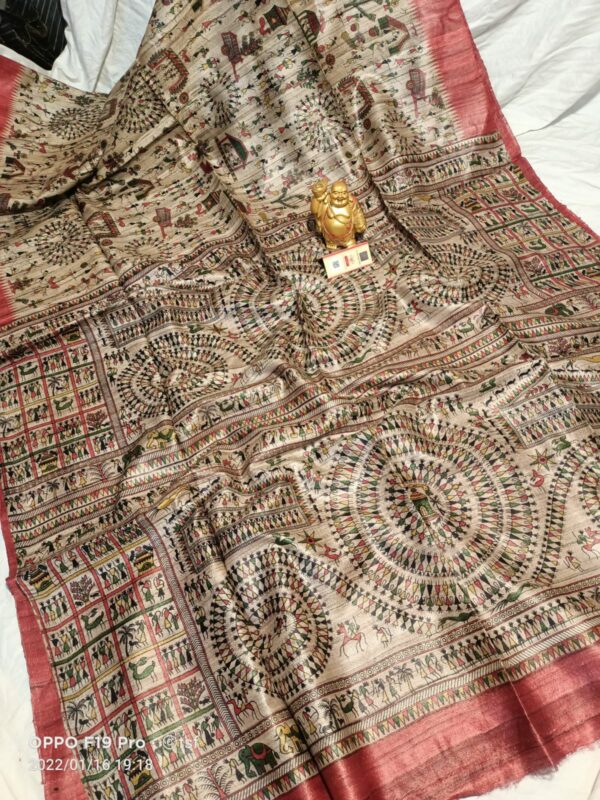 Pure Silk Tussar Ghicha Screen Printed Saree