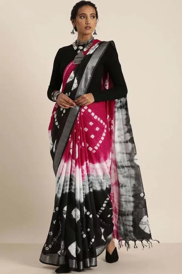 Bhagalpuri Cotton Slub Shibori Saree With Running Blouse