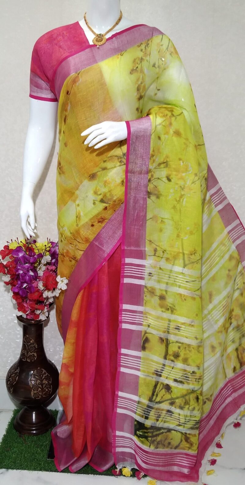 Pure linen digital print saree