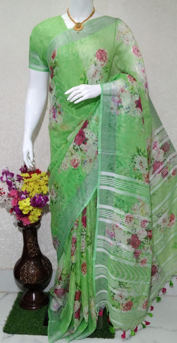 Pure linen digital print saree