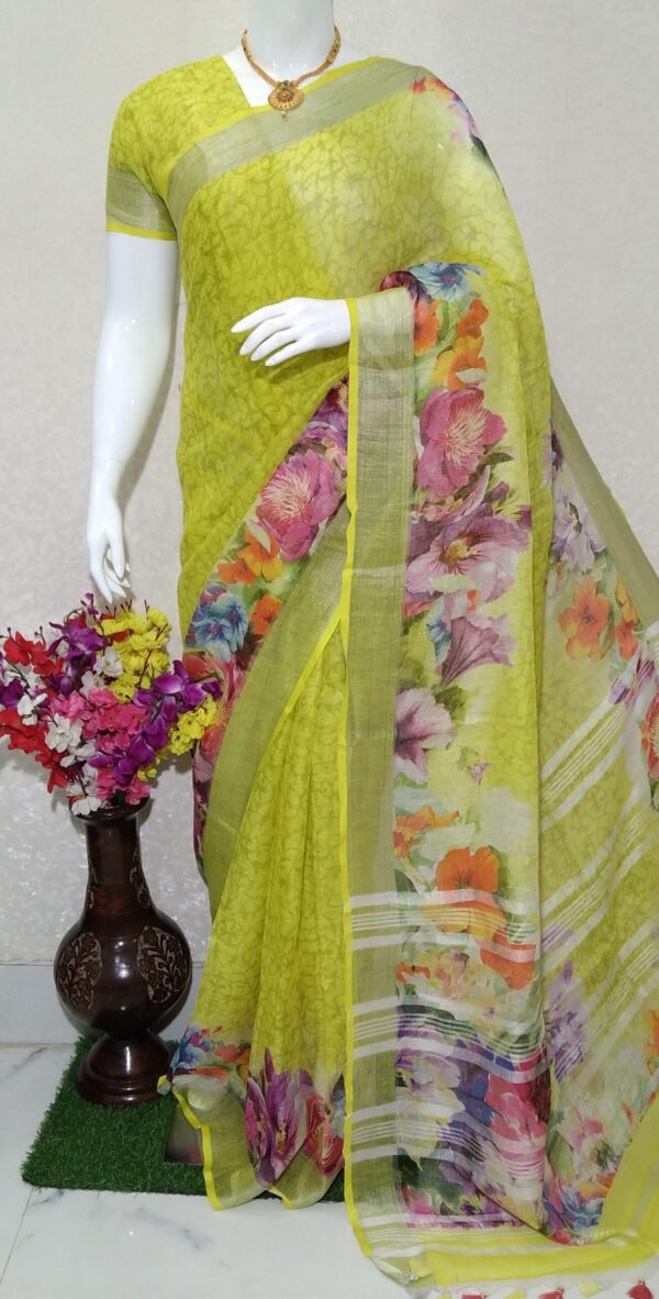 Pure linen digital print saree