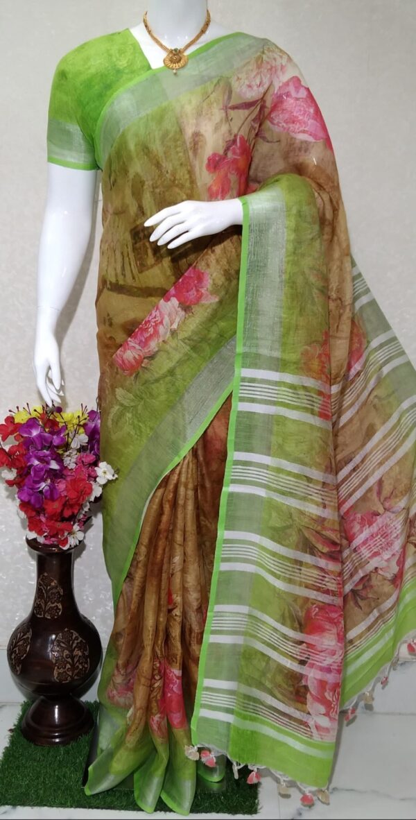 Pure linen digital print saree