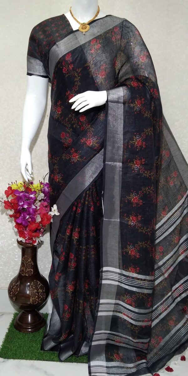 Pure linen digital print saree