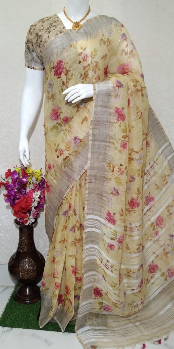 Pure linen digital print saree