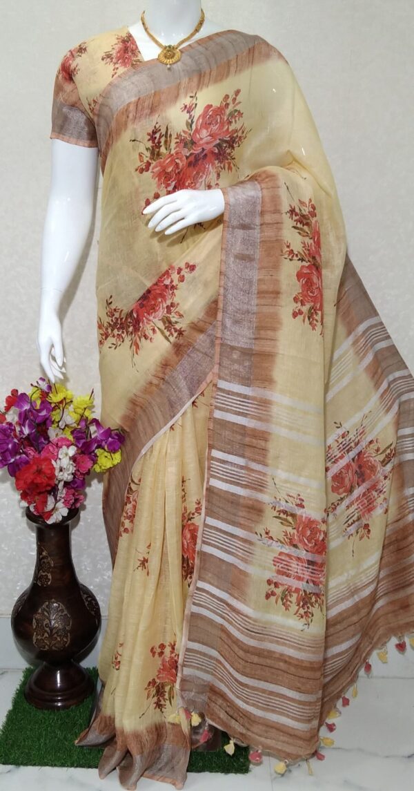 Pure linen digital print saree