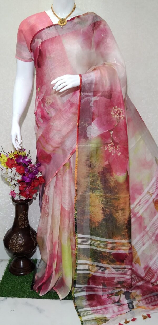 Pure linen digital print saree