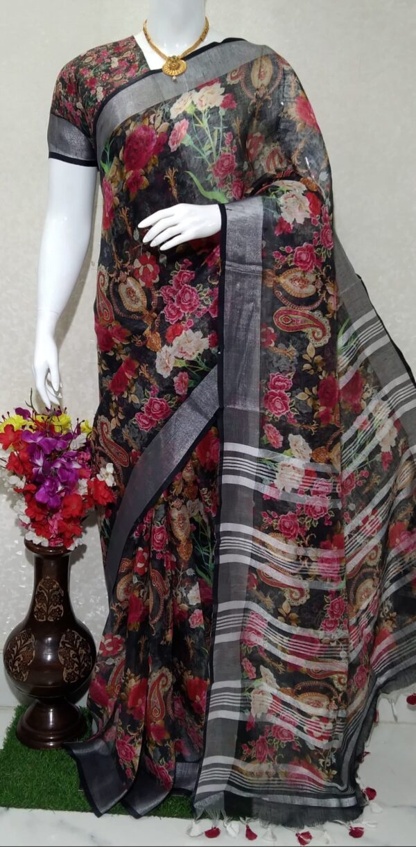 Pure linen digital print saree